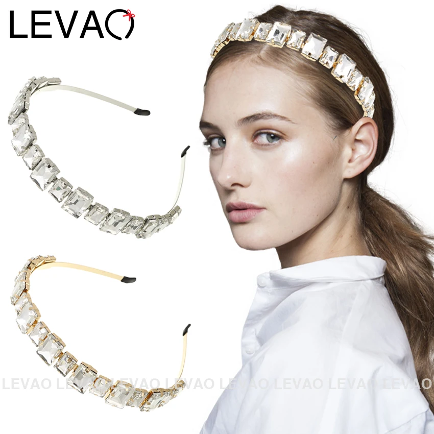 

Повязка для волос LEVAO в стиле барокко блестящая квадратная модная Роскошная повязка для волос из сплава обруч для волос с кристаллами аксес...