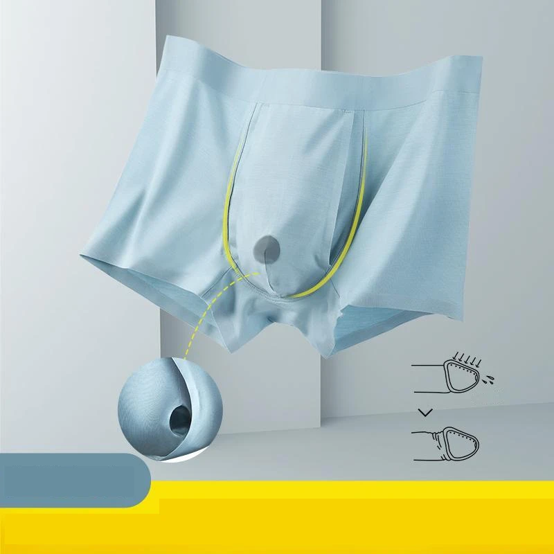 Man Separate Dual Pouch Underwear Summer Breath Foreskin Long Physical Therapy LIngerie Front Open Hole Sheath Boxers enhance