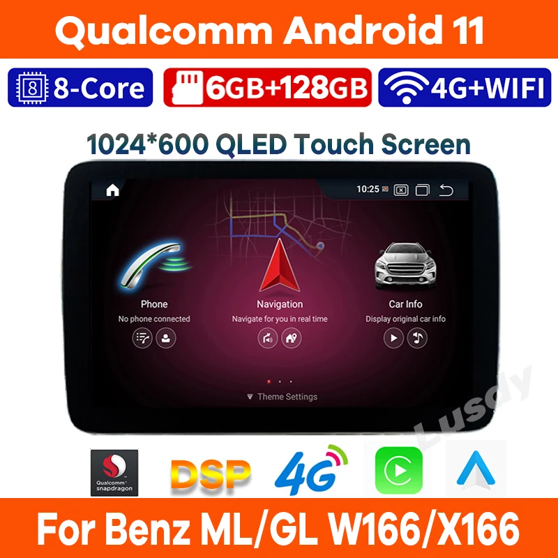 

9Inch Android 11 Snapdragon 6G 128G Car Multimedia Player GPS Radio for Mercedes Benz ML Class W166/GL X166 2012- 2015 CarPlay