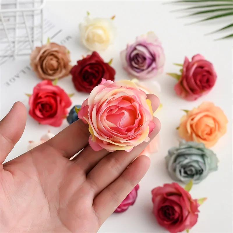 

10pcs 4.5cm Artificial Curled Rose Head Wedding Home Decoration Flower Rose Head Arch Silk Flower Plant Wall Decoracion