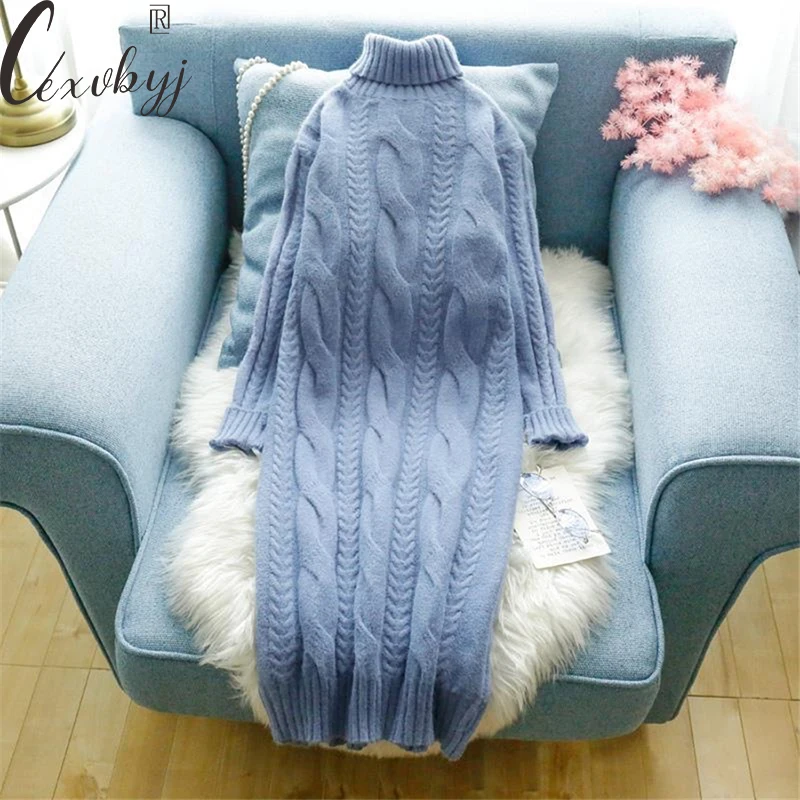 

Vintage Twist Turtleneck Sweater Dress Women Solid Colors Long Sleeve Knitted A-Line Dress Winter Warm Casual Maxi Dress 3xl