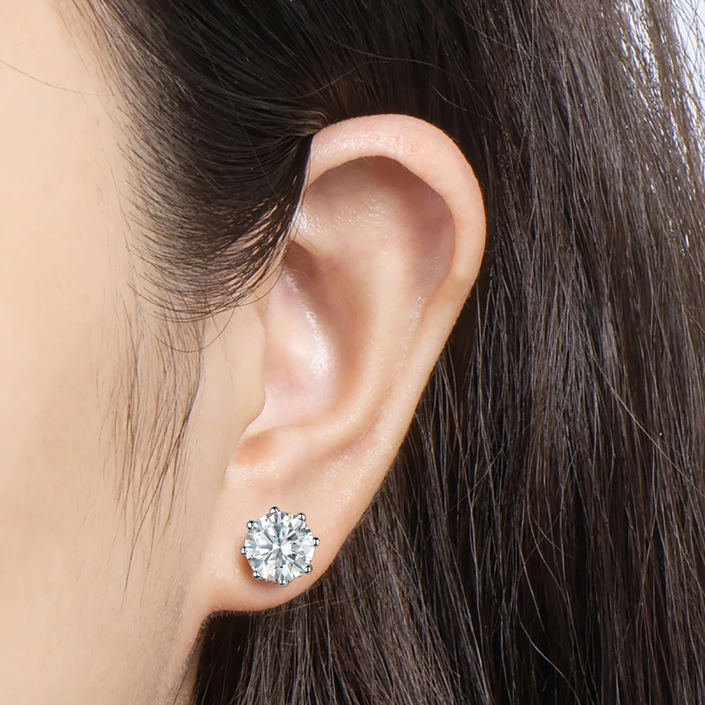 Serenity D Color Classics Eight Claw 4 Carat a Pair Moissanite Stud Earrings For Women S925 Sterling Silver Plate Pt950 Jewelry