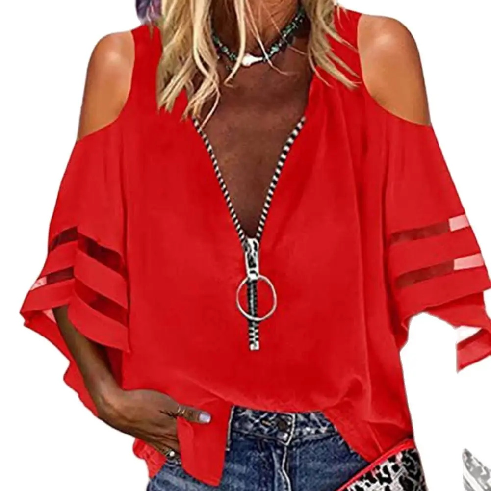 

Stylish Lady Shirt Lightweight Wear Resistant Women Shirt Half Sleeve Lady Blouse