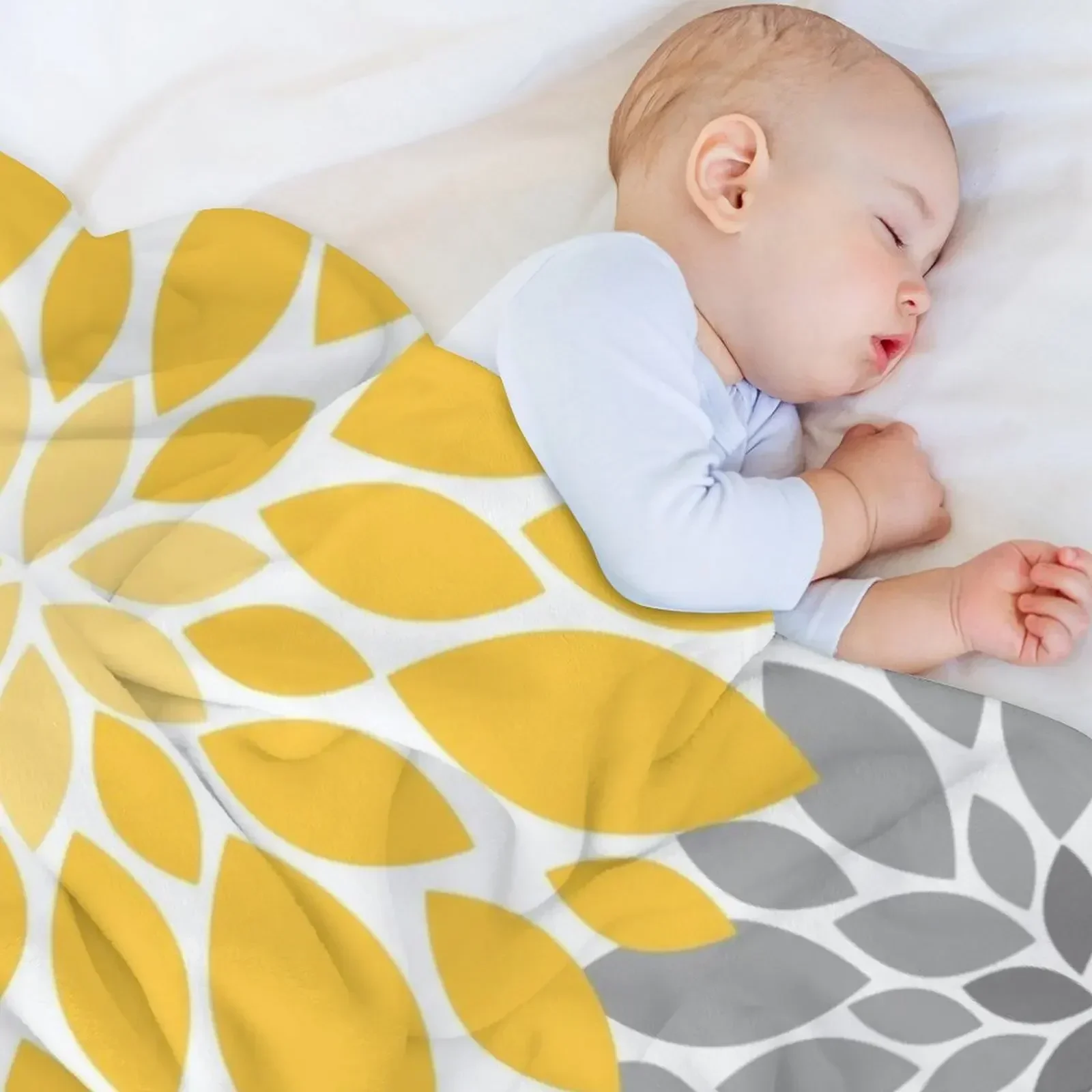 Желтое и серое одеяло с цветочным узором Dahlia тяжелые одинарные одеяла