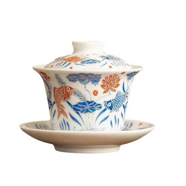 Чайная чашка с зерном рыбы и водорослей Sancai Gaiwan одинарный бытовой светильник