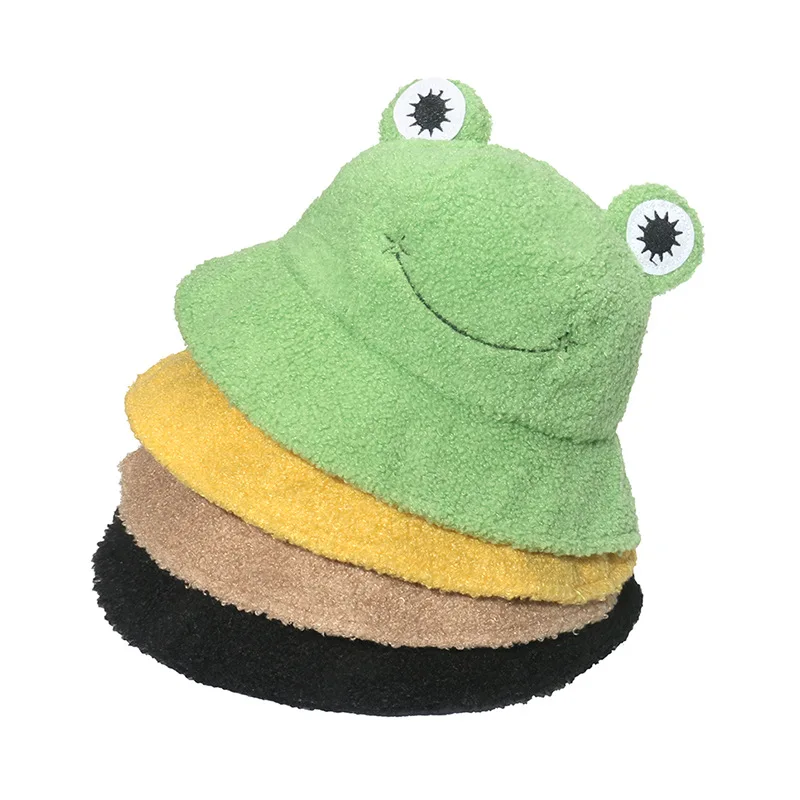 

Women's Hats Cute Frog Fisherman Cap Autumn and Winter Plus Velvet To Keep Warm Japanese Cartoon Bob Hat Gorros