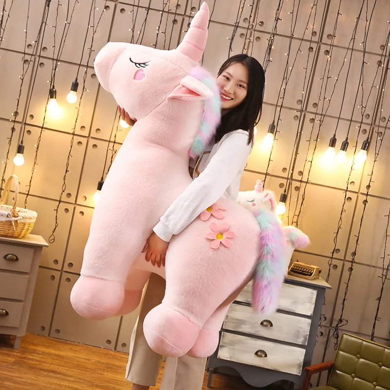 New Kawaii 35-90cm Huge Lovely Unicorn Plush Children Toys Soft Stuffed Rainbow Unicornio Doll Other Animal Horse Pillows Gifts