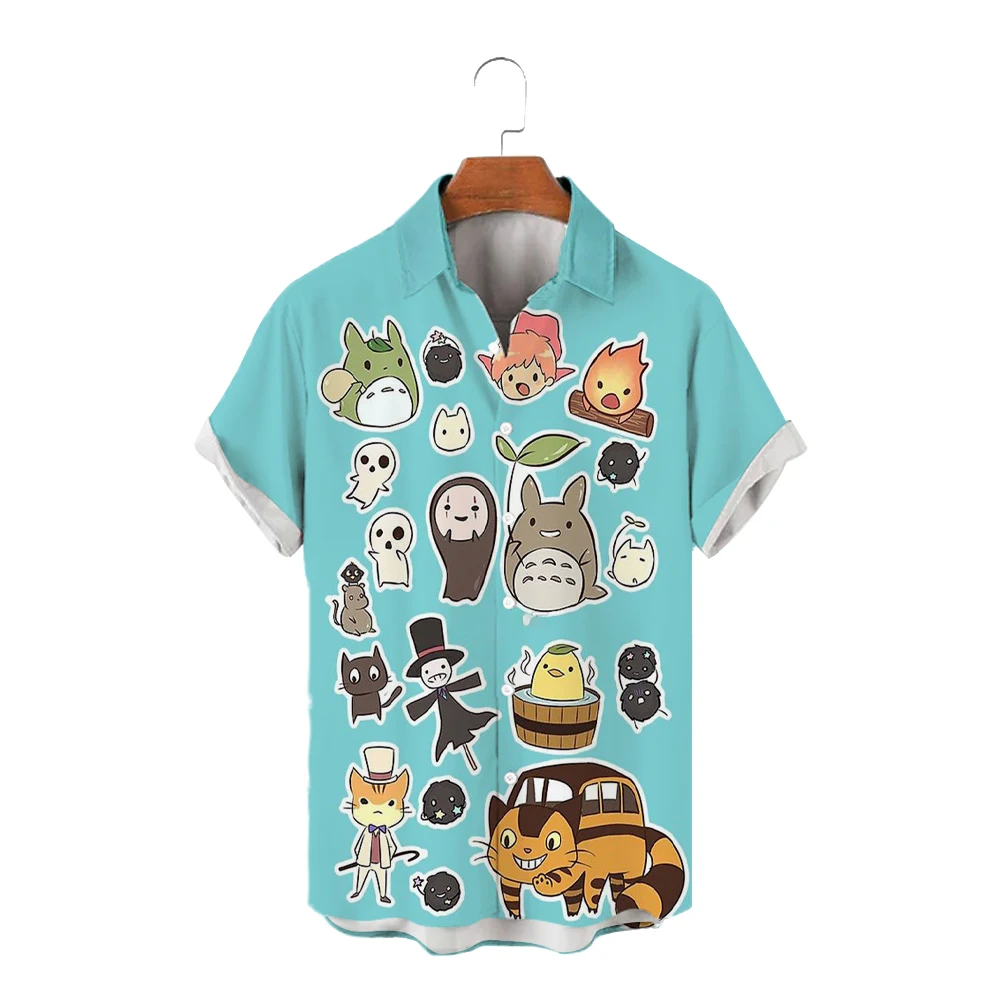 

Tops Men's Shirts 5XL Aesthetic Clothing Miyazaki Hayao Streetwear Hawaiian Shirt Totoro Short Sleeve Male Clothes Fashion New