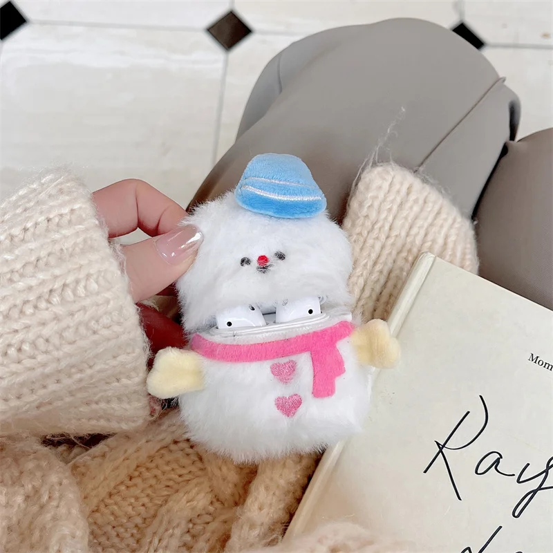 Для AirPods Pro 2 милый рождественский снеговик пушистые плюшевые чехлы для наушников