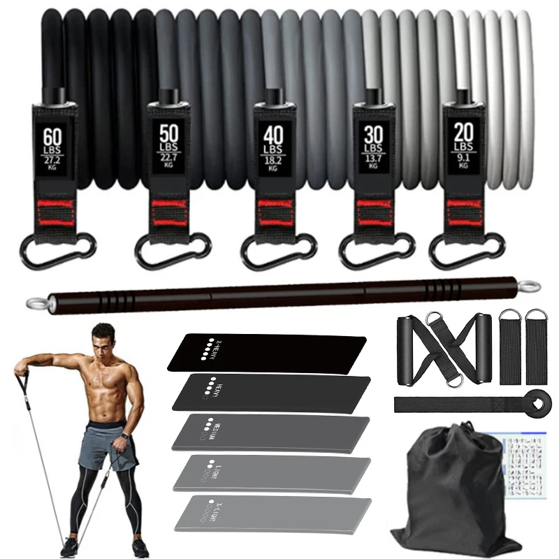 

New Pilates Bar Kit with Resistance Band Fitness Stick Elastic Bands Bodybuilding Workout Bar Latex Pull Rope Home Gym Equipment