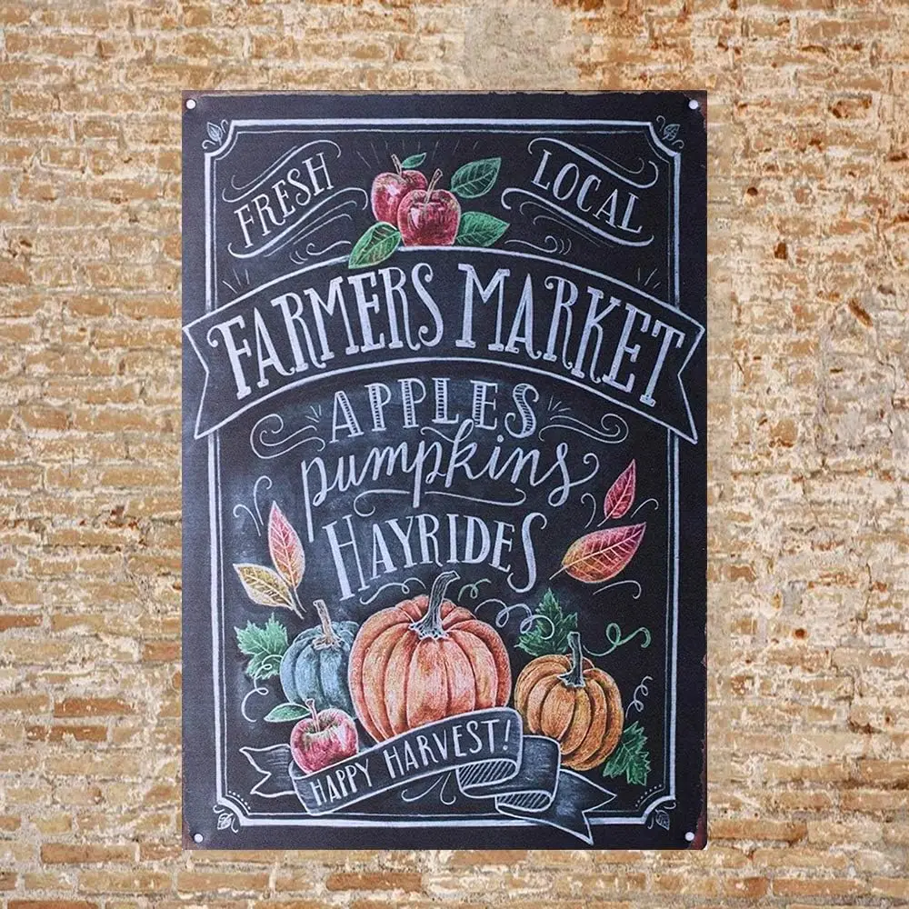 PBoe Vntge Ретро Tn Metl Sgn Декор 8x12 Frmers Mrket pples Pumpkn Hyrdes Wll Home Br Decor