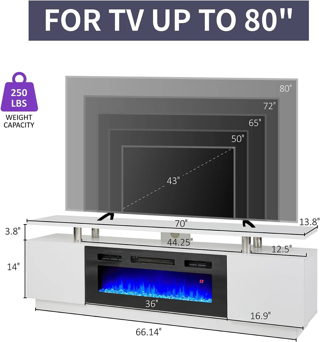 Подставка для телевизора с современным камином и электрическим 36 дюймов