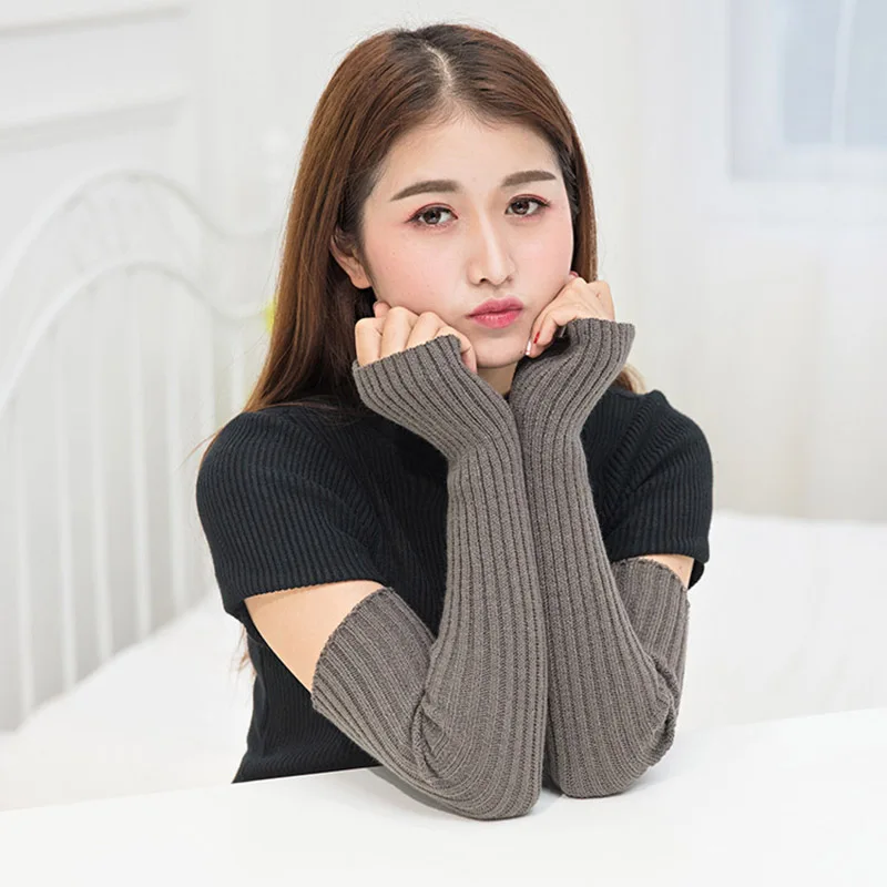 

Women Knitted Arm Warmer Sleeve Mitten Long Fingerless Cuff Girls Solid Color Elbow Gloves Winter Warm Glove Ankle Wrist Sleeves