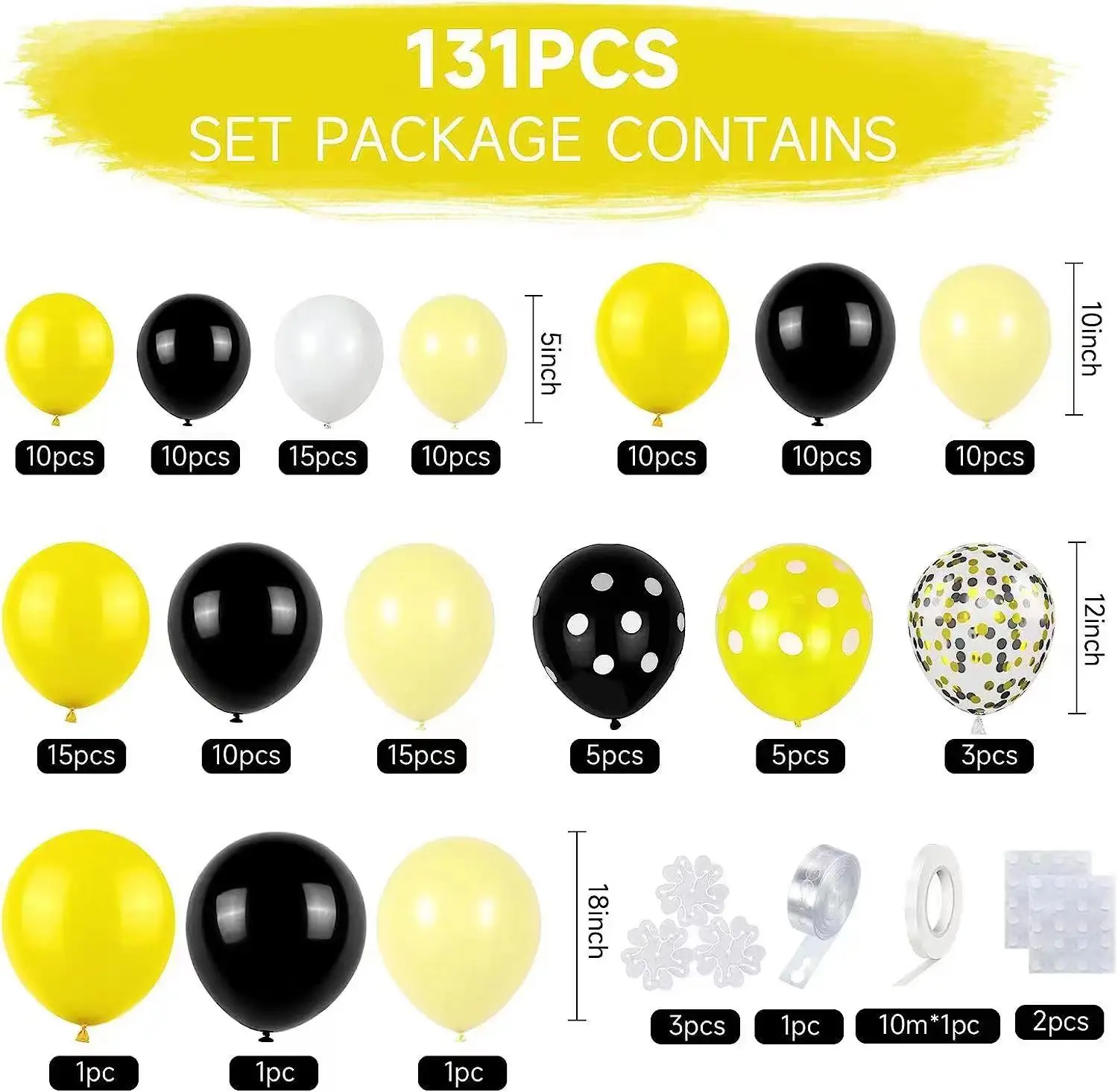 Желтая черная латексная гирлянда с воздушными шарами модель для детского