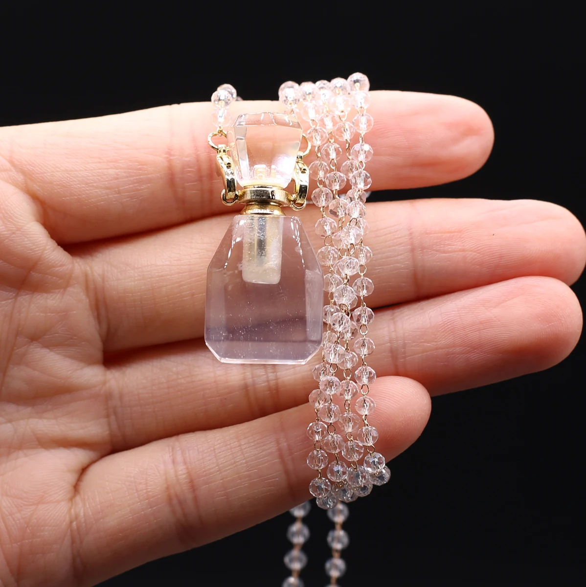 

Natural Stones Perfume Bottle Necklace Pendants Reiki Heal Crystals Clear Quartz Charms Chain Necklaces for Women Jewelry Gifts