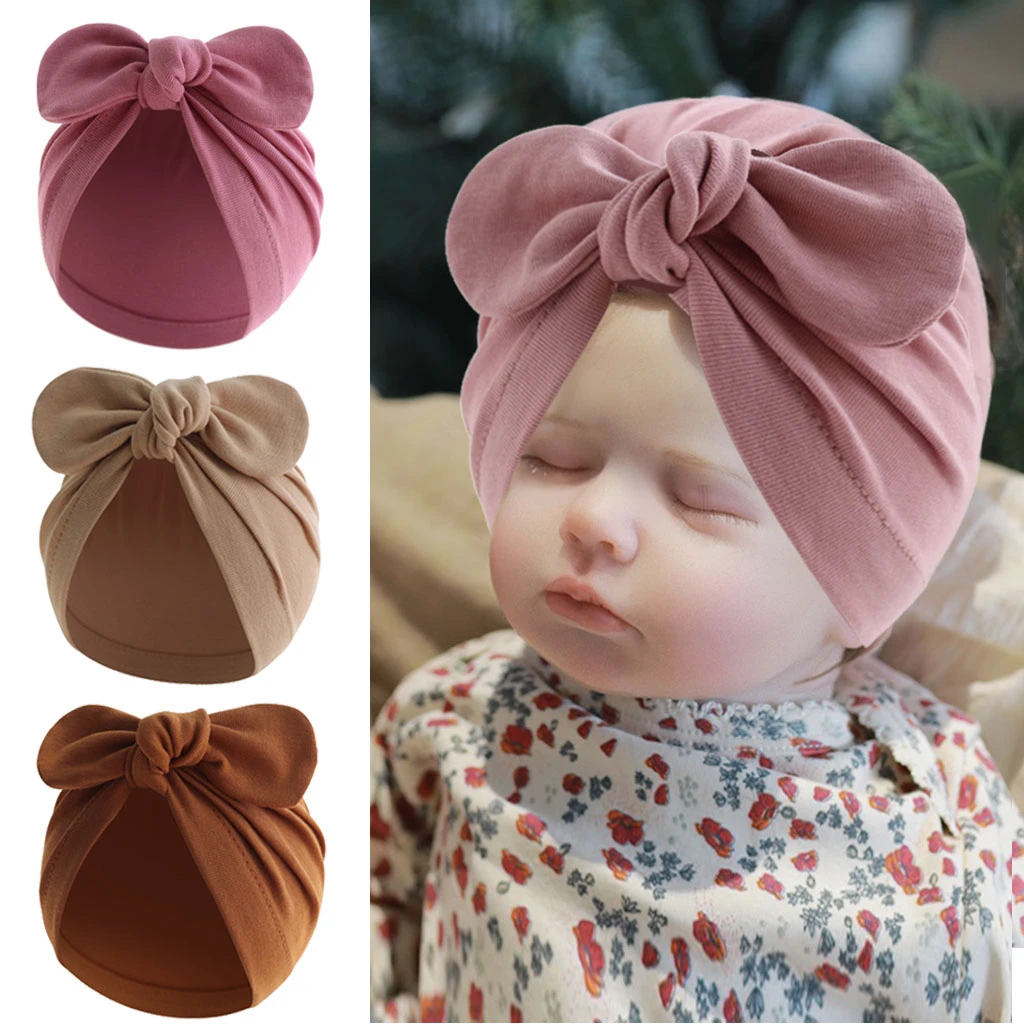 

Turban Baby Girls Boys Hat Cute Flower Knot Bunny Ears Hat Cotton Newborn Beanie Caps For Kids Toddler Infant Hair Accessories