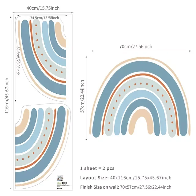 

Радужный акварельный домашний декор, настенная наклейка, самоклеящиеся наклейки для детской комнаты, гостиной, детской комнаты, скандинавс...