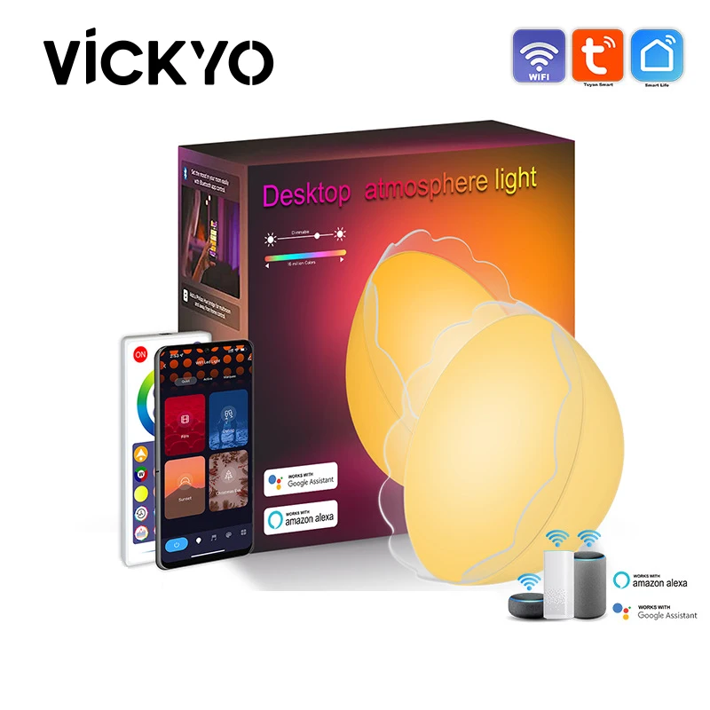 

Светодиодный ночсветильник VICKYO, умная Настольная лампа с Wi-Fi, управление через приложение, синхронизация музыки, RGB, для спальни, театра, игровой комнаты, окружасветильник свет