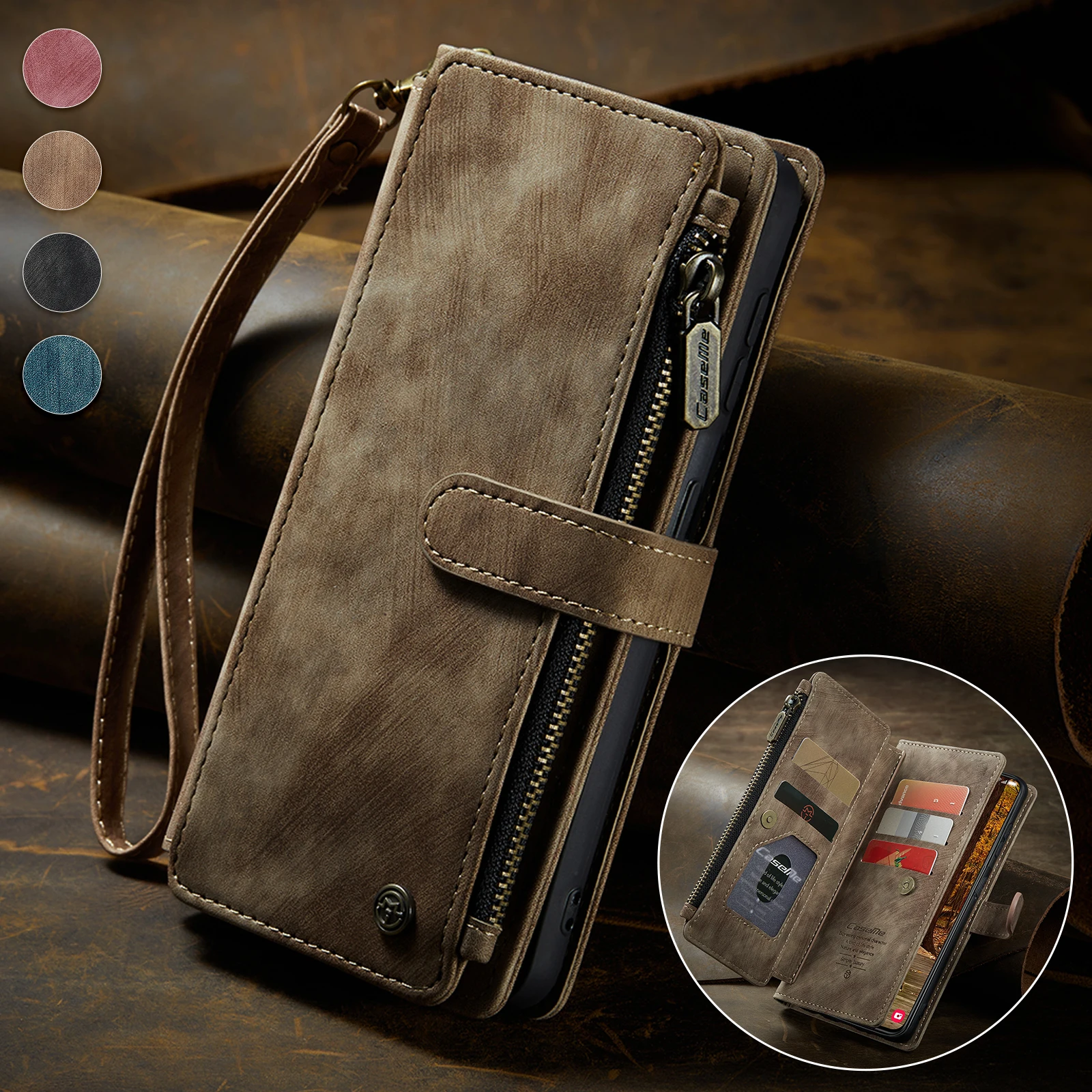 Чехол для телефона Samsung Galaxy S20 S21 S22 S23 S24 CaseMe фирменный чехол-кошелек на молнии с