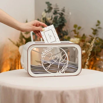 개인 맞춤 DIY 웨딩 카드 상자 나무 봉투 기념품 상자 손님을 위한 사용자 정의 돈 상자 결혼 선물 소박한 웨딩 장식
