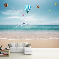 custom mural wallpaper 3d blue sky sea view sea balloon dolphin 3d living room tv background wall decor papel de parede sala 3 d