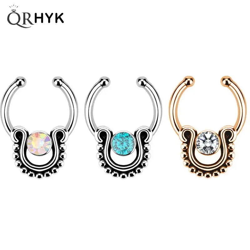 

1Pc Stainless Steel Fake Nose Ring Septum Piercing Fake Clip On Non Piercing Nose Ring Ladies Casual Party Faux Piercing Jewelry