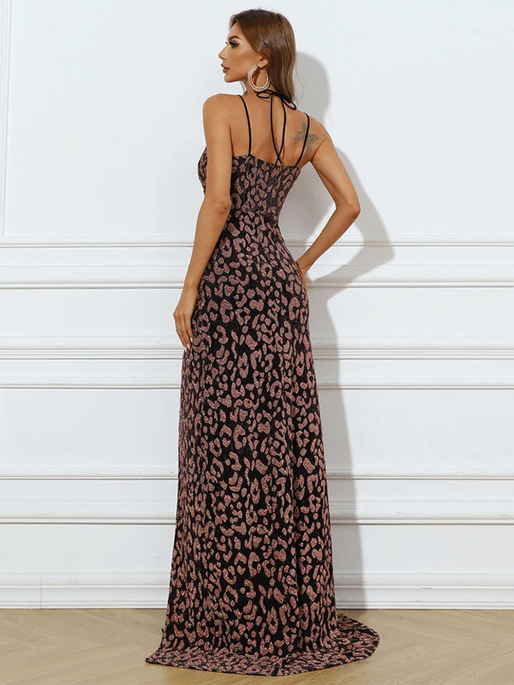 Sequin black prom dresses women Sexy v neck halter backless evening celebrity party dress hign waist split  wrap bodycon dress