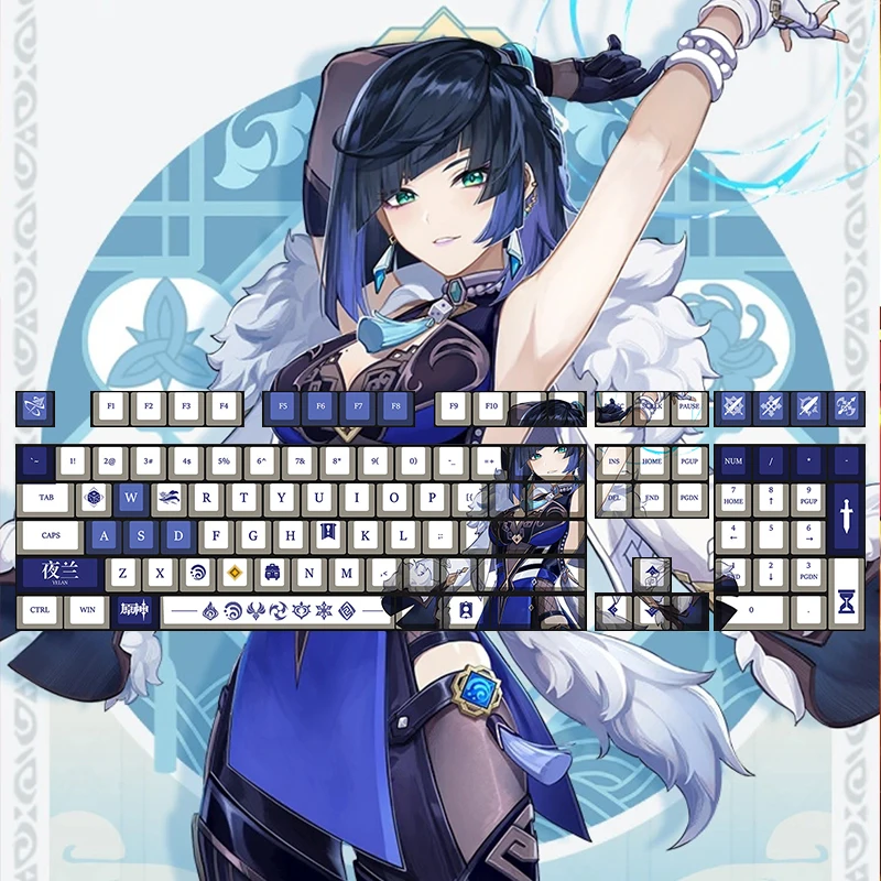 

Genshin Impact Keycaps Keyboard Decoration 108Keys OEM Height Game Character Ye Lan Keycaps Anime Accessories