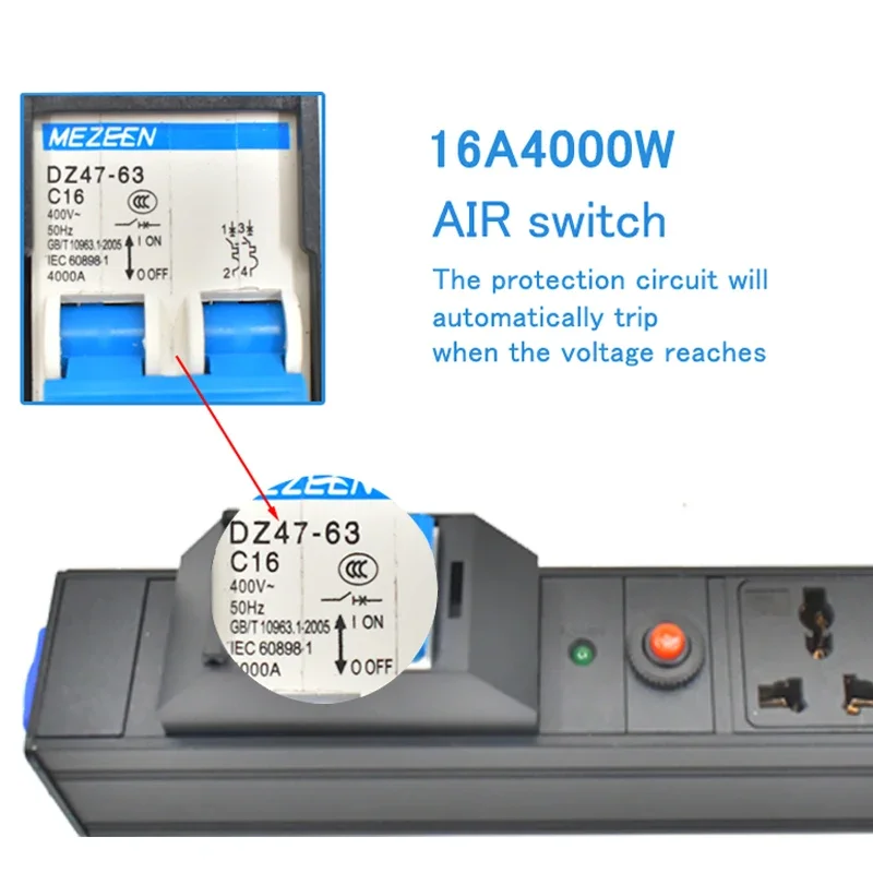 Фото PDU Power Strips Schuko Powerlink box audio 3P Авиационная вилка Универсальный выход SOCKET 20A Воздушный переключатель с защитой от перегрузки №5