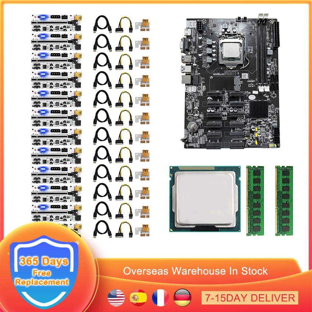 

B75 ETH Mining Motherboard Set MSATA DDR3 LGA 1155 12 PCI-E To USB3.0 VER010-X 009S PLUS PCIE Riser Card BTC Bitcoin Miner Rig