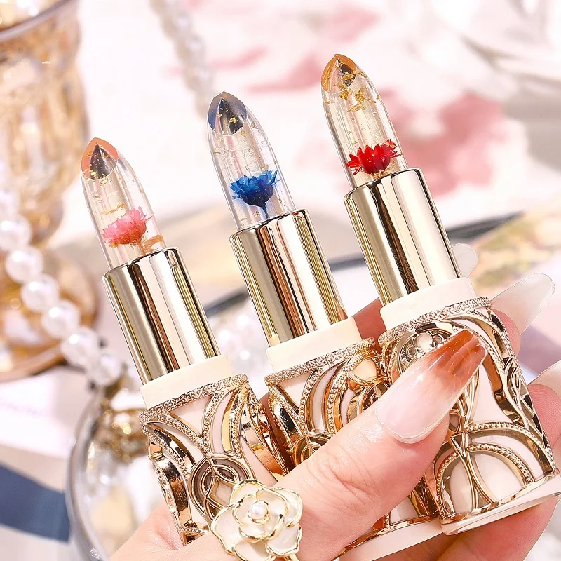 

Petals Jelly Color Changing Lipstick Gold Foil Moisturizing Non-Stick Cup Temperature Change Nourishing Lip Balm Fashion Makeup