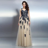 charming evening gown for weddings sleeveless floor length with applique backless formal party dresses female ligh champagne