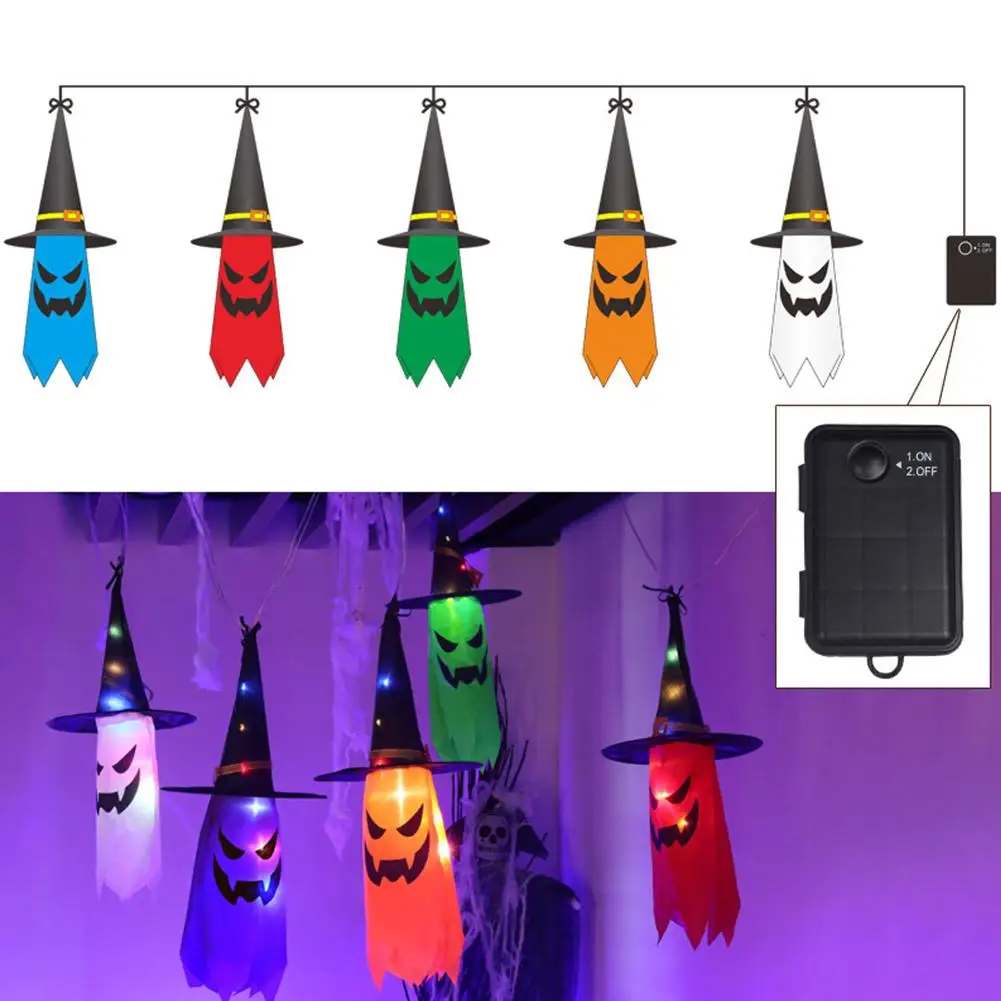 

Halloween Horror Witch Hat Lights String 5 LED Glowing Flashing Hanging Lamp Decoration Ghost Yard Tree Lamp Porch Outdoor Y1X2