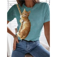 2022 new womens summer fashion t shirts 3d printing funny cute cats basic models round neck comfortable short sleeved tops