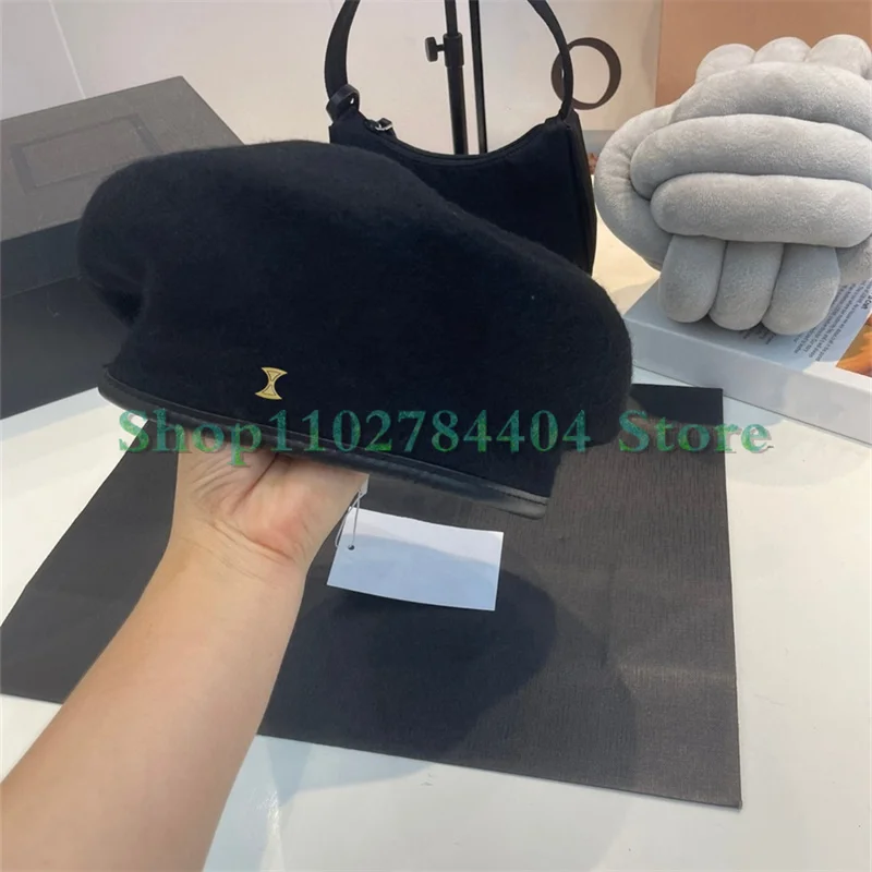 

557316 Berets Hat Women Winter Black Colour Design Fashion Luxury Casual Decorate Four Seasons Hats Lady Elegant Tweed Cap Caps