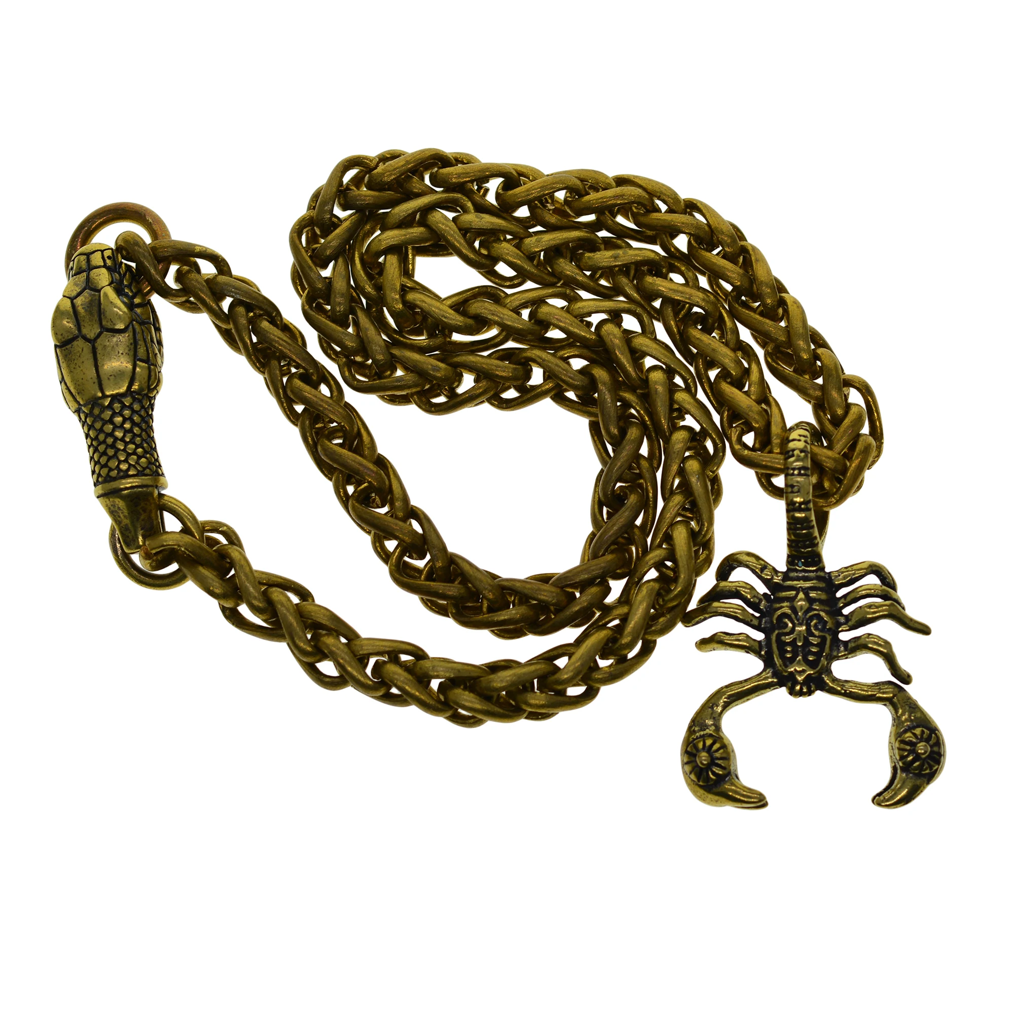 

Steam punk retro brass classic fine wheat chain necklace with snake head clasp and Scorpion pendant choker