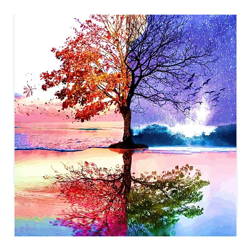 

Paint By Numbers on Canvas for Adults,Without Frame DIY Four Seasons Tree Oil Painting for Home Wall Decoration16X20Inch