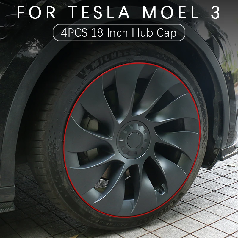 For Tesla Model 3 18 Inch Hub Cap 4PCS/Set Rims Protectors  Hubcap Full Cover Protecting Hub 2018-2021 2022 Car Accessories