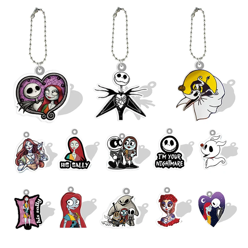 

Disney Corpse Kid Corpse Mom Small Witch Keychains Acrylic Resin Lock Vampire Figure Jack Skellington and Sally Jewelry MK685