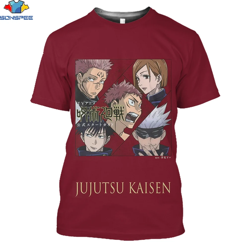 

SONSPEE 3D Print Men's Anime T-Shirt Summer Super Power Jujutsu Kaisen Cartoon Retro Harajuku Classic Style Short Sleeve TShirts