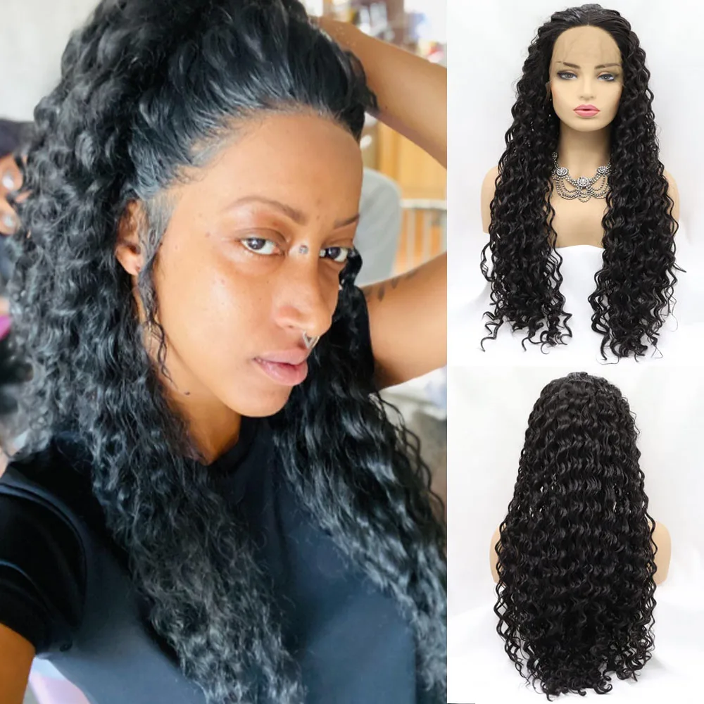 

150 Density Black Deep Curly Hair Long Curly Afro Wig Soft Kinky Curly Glueless Lace Front Wig for Daily Makeup Blogger