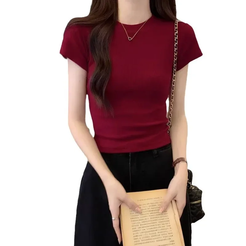 Топ женский укороченный в винтажном стиле Приталенная футболка во французском с