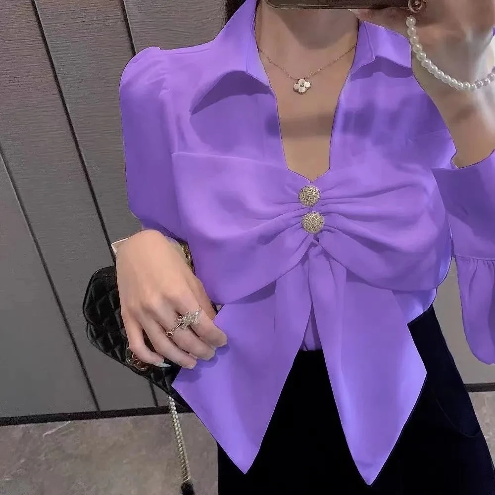 Блузка женская шифоновая с V-образным вырезом и рукавами-фонариками