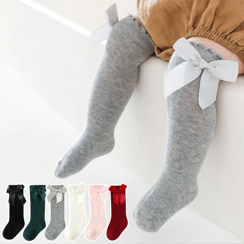 

2023 New Kids Socks Toddlers Girls Big Bow Knee High Long Soft Cotton baby Socks Kids Solid Colour Cute Bow Girls Socks