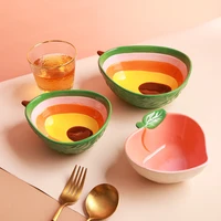 japanese salad bowl watermelon soup bowl relief hand painted ceramic fruit tableware creative lovely avocado shape rice bowl