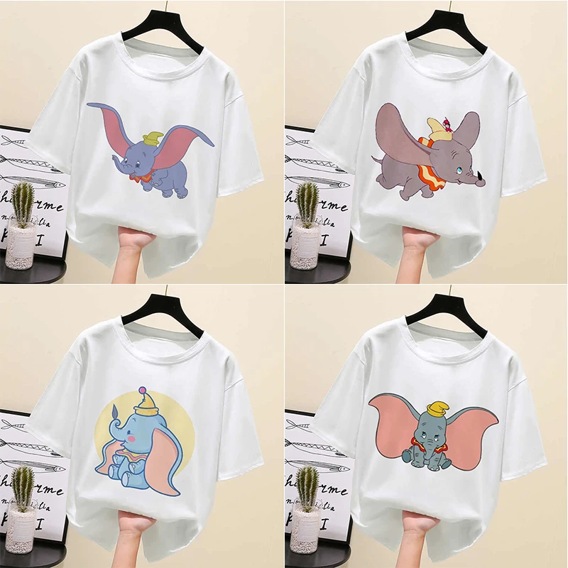 

Disney Dumbo New Funny Print Women White and Black Shirts Fashion Round Neck Short Sleeve T-Shirt Summer Tees Casual Tops y2k