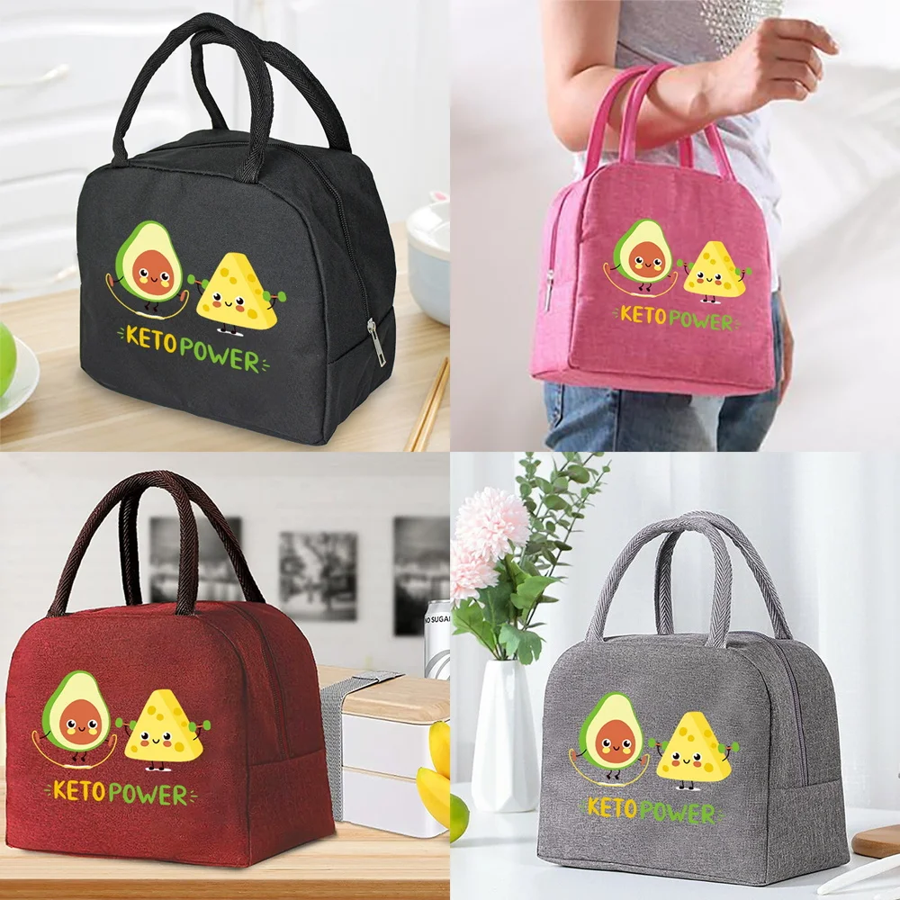 

Portable Lunch Bags for Women Avocado & Cheese Pattern Handbags Insulated Lunch Box Unisex Tote Cooler School Food Storage Bags