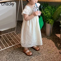 criscky cotton baby dresses cute summer girls clothes ankle length casual lace dress birthday party for children clothes girl