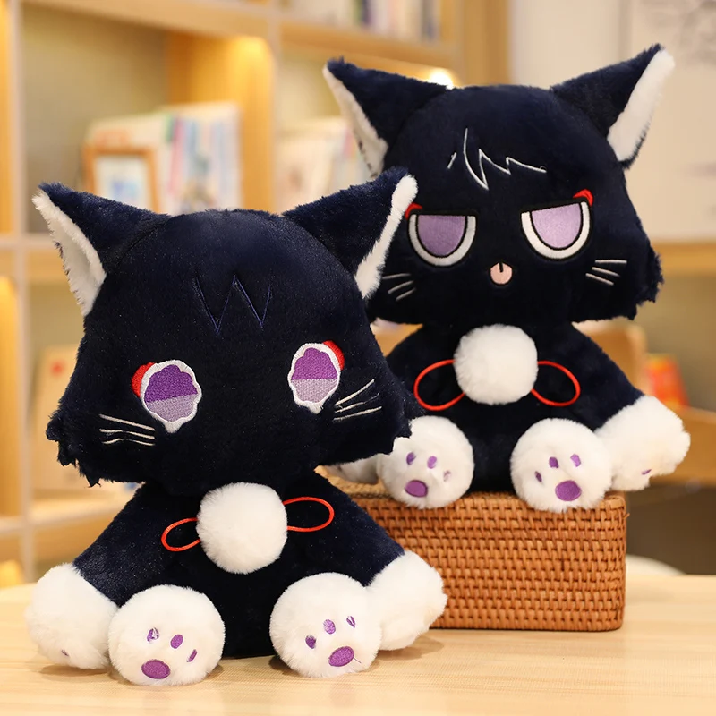 

25cm Game Genshin Black Cat Fluffy Impact Wanderer Pet Plush Toy Scaramouche Cat Cosplay Doll Soft Stuffed Pillow Christmas Gift