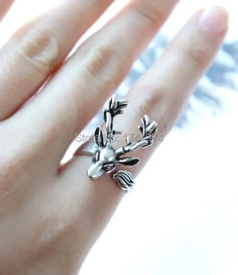 Регулируемое кольцо в стиле ретро с головой оленя Sika